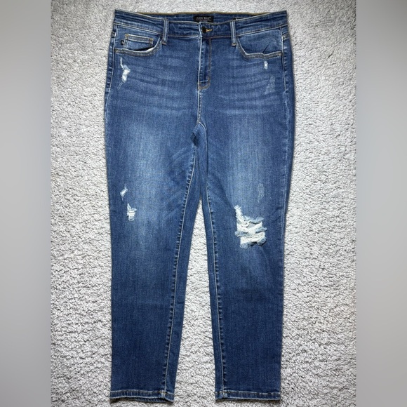 Judy Blue Jeans Womens 32 High Rise Slim Fit Distressed Stretch Knee Holes Party - Picture 1 of 4